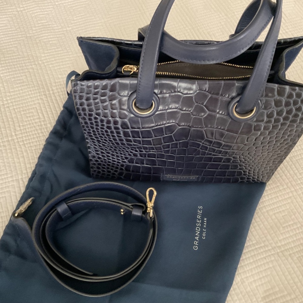 Cole Haan Grand Series Navy Croc Small Tote